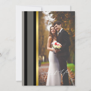 Elegantes Schwarz Grau Gold Streifen Hochzeitsfoto Dankeskarte