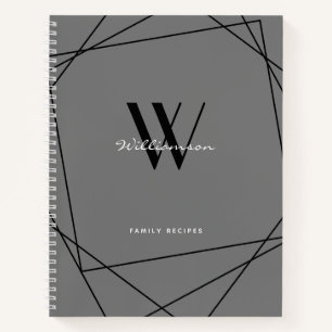 Elegantes Schwarz-Grau-Monogramm-Namensfamilie Rez Notizbuch