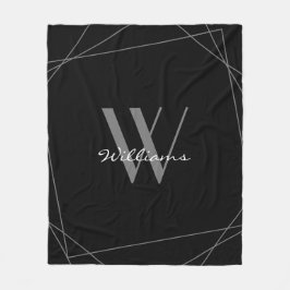 Elegantes Schwarz-Grau-Silver-Monogramm-Namensskri Fleecedecke