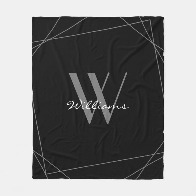 Elegantes Schwarz-Grau-Silver-Monogramm-Namensskri Fleecedecke (Vorderseite)