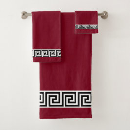 Elegantes schwarz-griechisches Muster auf Burgundy Badhandtuch Set