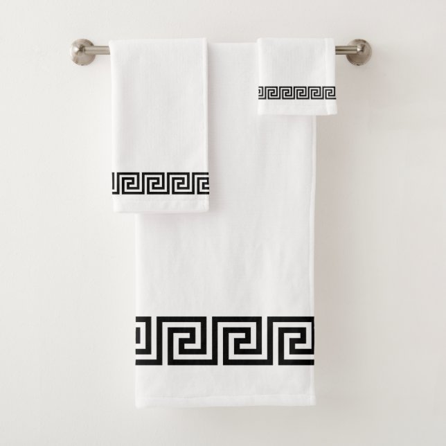 Elegantes schwarz-griechisches Muster auf Weiß Badhandtuch Set (Insitu)