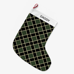 Elegantes Schwarz-Grün-Diamant-Muster Großer Weihnachtsstrumpf