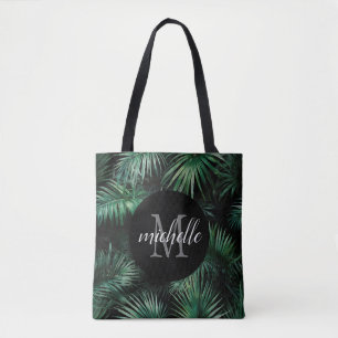 Elegantes Schwarz-Grün Tropical Palm Blätter Monog Tasche