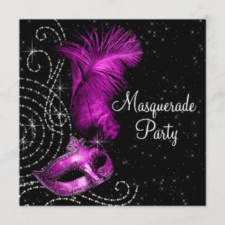 Elegantes Schwarz-Heiß-Rosa-Masquerade-Party Einladung