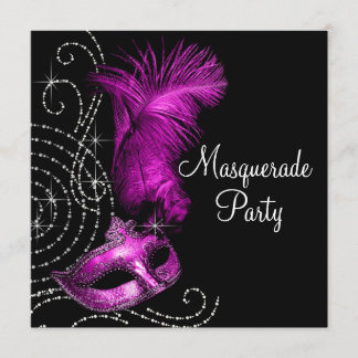Elegantes Schwarz-Heiß-Rosa-Masquerade-Party Einladung