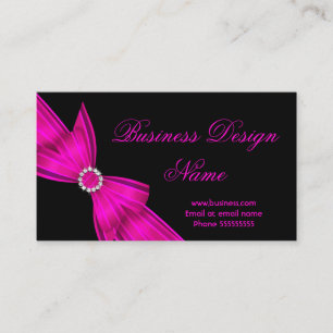 Elegantes Schwarz-Hot-Pink-Diamant-Bogen-Design 2 Visitenkarte