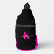 Elegantes Schwarz-Hot-Pink-Script-Monogramm