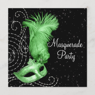 Elegantes Schwarz-Kalkgrün-Masquerade-Party Einladung