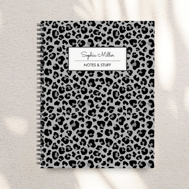 Elegantes Schwarz-Leopard-Muster Monogramm Notizbuch (Von Creator hochgeladen)