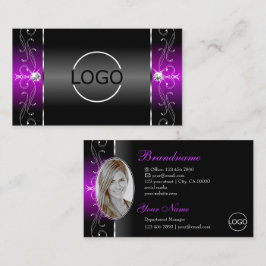 Elegantes Schwarz-Lila-Squiggled-Jewels-Logo und F Visitenkarte