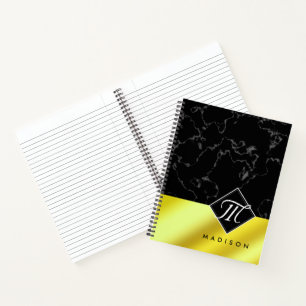Elegantes Schwarz-Marmor & Gold / Messingfolie-Mon Notizbuch