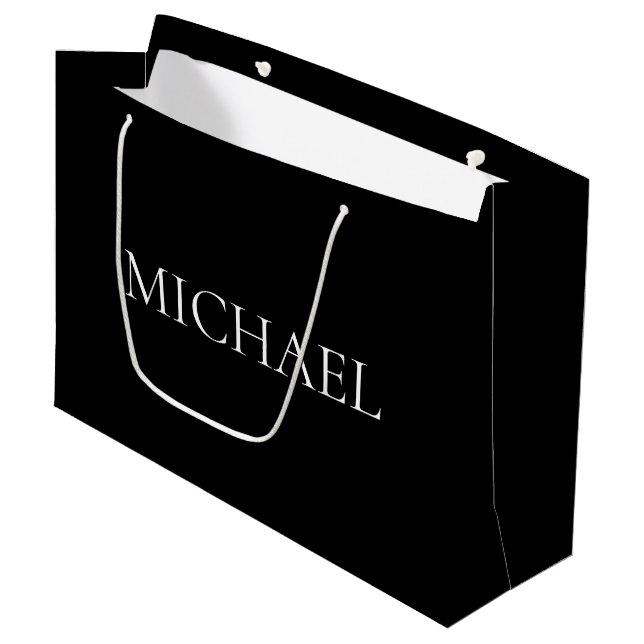 Elegantes Schwarz mit dem Namen Große Geschenktasc Geschenktüte (Vorderseite Schrägansicht)