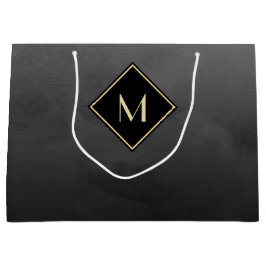 Elegantes Schwarz mit einfachem Goldmonogramm Große Geschenktüte