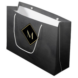 Elegantes Schwarz mit einfachem Goldmonogramm Große Geschenktüte