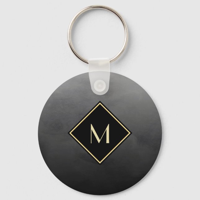 Elegantes Schwarz mit einfachem Goldmonogramm Schlüsselanhänger (Vorderseite)