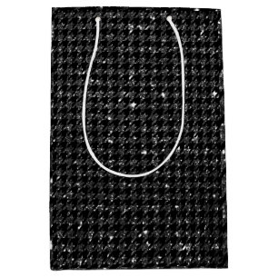 Elegantes Schwarz mit Glitzer Look Hahnentrittmust Mittlere Geschenktüte