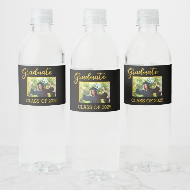 Elegantes Schwarz mit Gold Glitzer Graduate Foto (Flaschen)