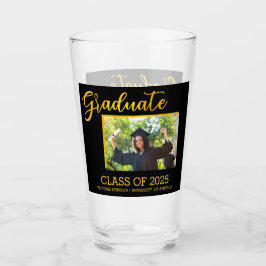 Elegantes Schwarz mit Gold Glitzer Graduate Foto Glas