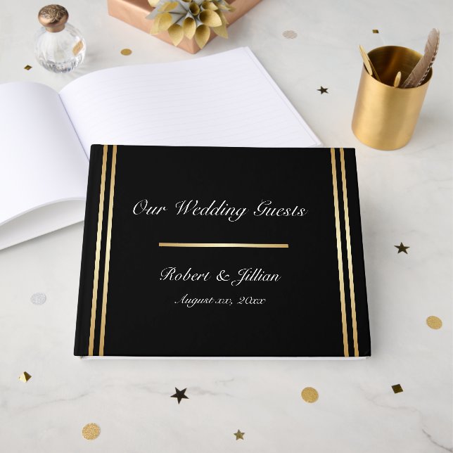 Elegantes Schwarz mit Gold-Hochzeit Gästebuch (Vorderseite Offen)