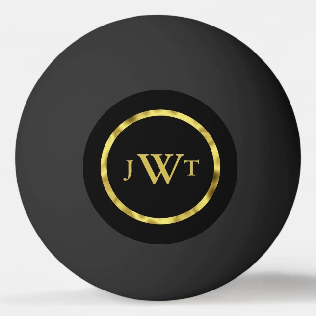Elegantes Schwarz mit Imitate Gold Monogram Tischtennisball (Vorderseite)