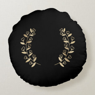 Elegantes Schwarz mit Imitate Gold Trim Rundes Kissen