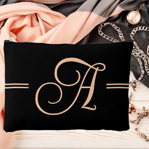 Elegantes Schwarz mit Pfirsich-Monogramm Zubehörtasche