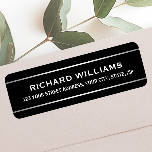 Elegantes Schwarz mit silberfarbenen Farbverlaufsg (Elegant black with silver gradient borders label)