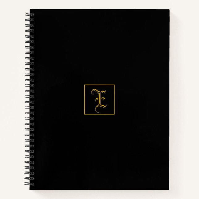 Elegantes Schwarz Monogram Personalisiertes Notebo Notizbuch (Vorderseite)