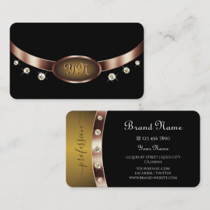 Elegantes Schwarz-Ocker mit Ornamenten in Roségold Visitenkarte