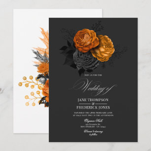 Elegantes Schwarz-Orange-Gotik-Blumendesign Einladung
