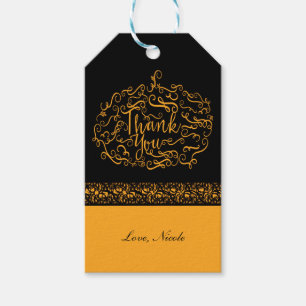 Elegantes Schwarz-Orange-Kürbis-Herbst-Dankeschön Geschenkanhänger