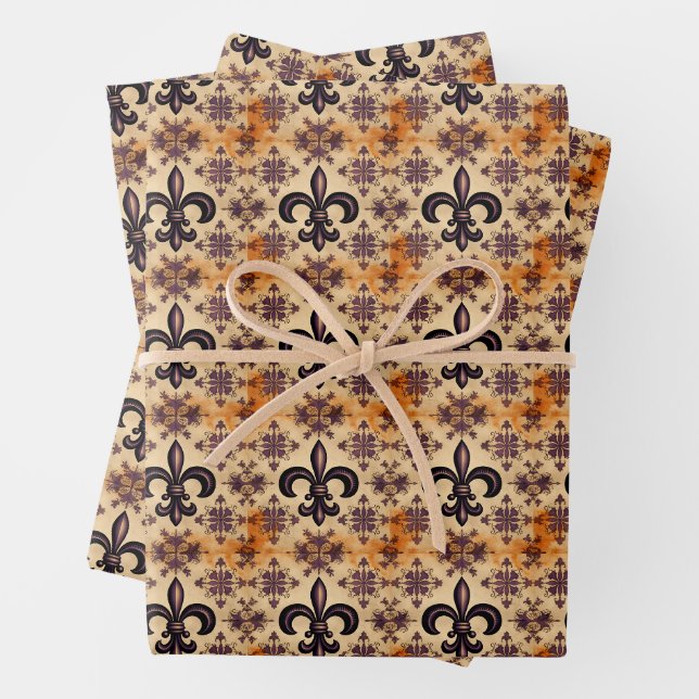 Elegantes Schwarz-Orange-Muster Geschenkpapier Set (Beispiel)