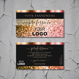 Elegantes Schwarz-Orange-Rosa-Sparkle-Glitzer-Logo Visitenkarte