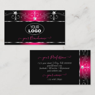 Elegantes Schwarz Pink Ornament Glanz Juwelen mit Visitenkarte
