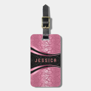 Elegantes Schwarz-Rosa-Damaskus-Muster Gepäckanhänger