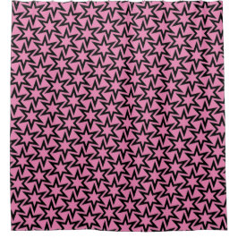 Elegantes Schwarz-Rosa Geometrisches Sternmuster Duschvorhang