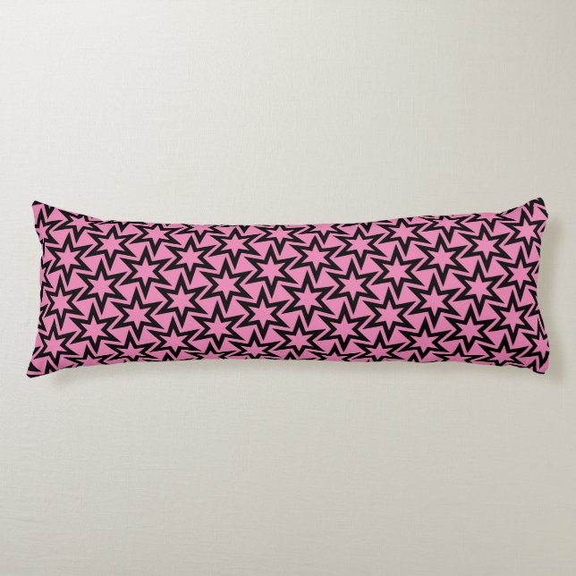 Elegantes Schwarz-Rosa Geometrisches Sternmuster Seitenschläferkissen (Vorderseite)