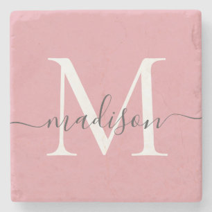Elegantes Schwarz-Rosa-Grau-Monogramm-Feminine-Skr Steinuntersetzer