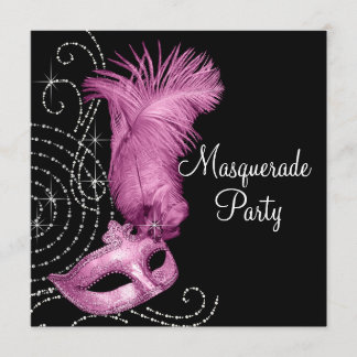Elegantes Schwarz-Rosa-Masquerade-Party Einladung