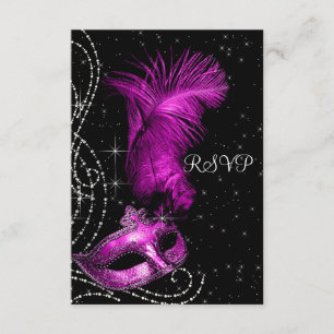 Elegantes Schwarz-Rosa-Masquerade-Party-UAWG RSVP Karte