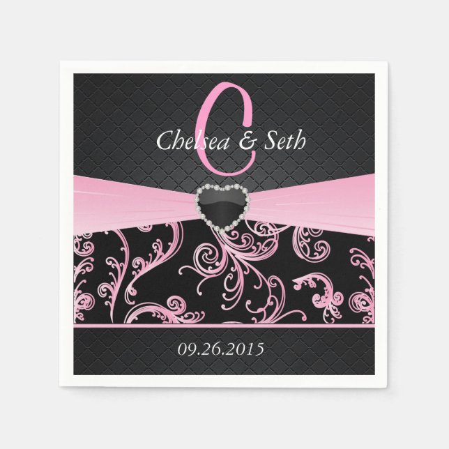 Elegantes Schwarz-Rosa-Muster Serviette (Vorderseite)