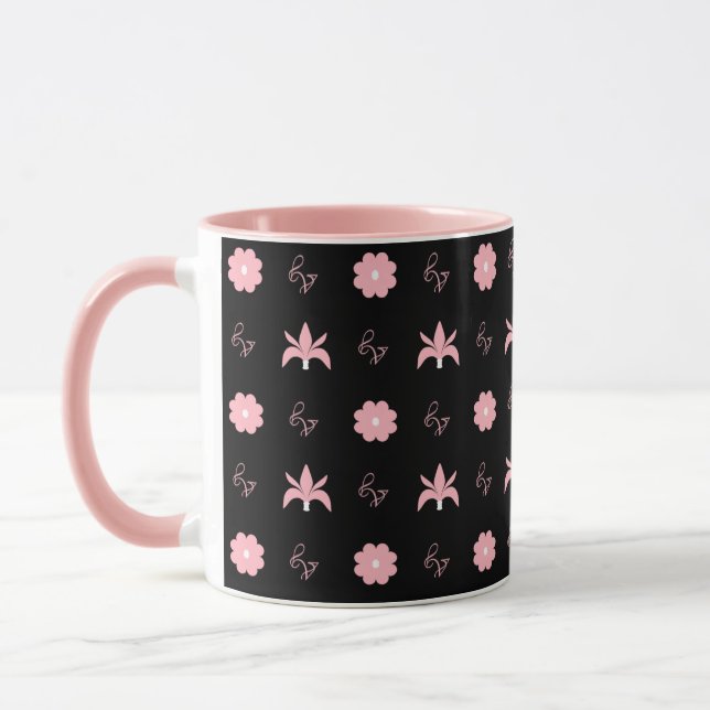 Elegantes Schwarz-Rosa-Muster Tasse (Links)