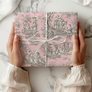 Elegantes Schwarz-Rosa-Toile-Französisches-Szenen- Geschenkpapier