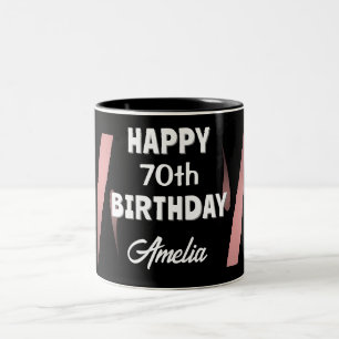 Elegantes Schwarz Rosa Wasserfarbe 70. Happy Birth Zweifarbige Tasse