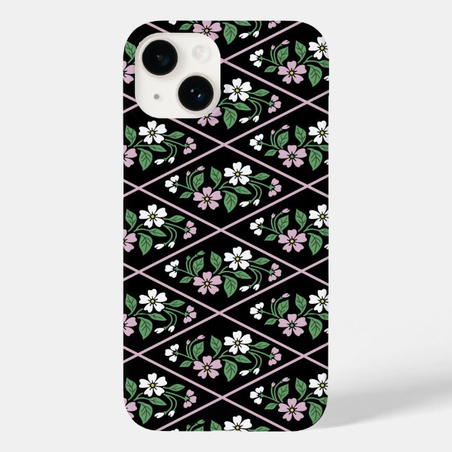 Elegantes Schwarz-Rosa-Weiß-Muster Case-Mate iPhone 14 Hülle (Rückseite)