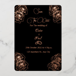 Elegantes Schwarz-Rose-Gold Save the Date Folieneinladung