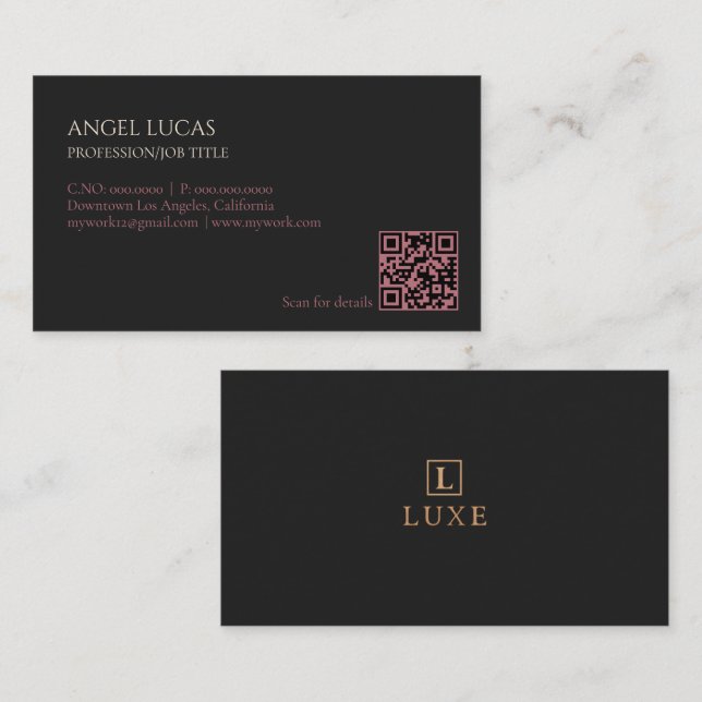 Elegantes Schwarz-Rose-Gold-Visitenkarten-Template Visitenkarte (Vorne/Hinten)
