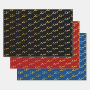 Elegantes Schwarz, Rot, Blau, Imitate Gold 22. Ver Geschenkpapier Set