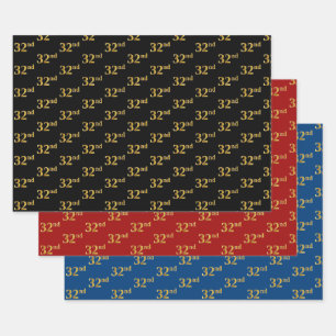 Elegantes Schwarz, Rot, Blau, Imitate Gold 32. Eve Geschenkpapier Set